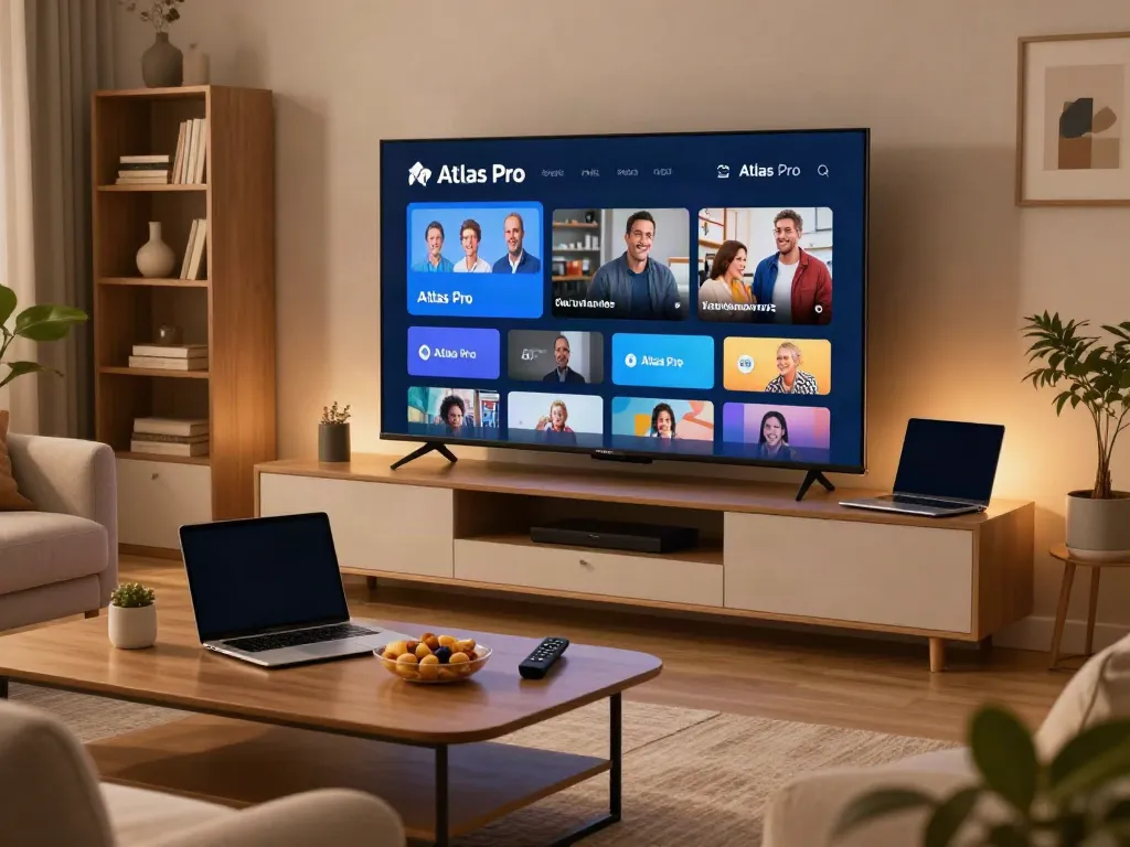 Installation de l'application Atlas Pro pour le divertissement à domicile avec une télévision connectée.